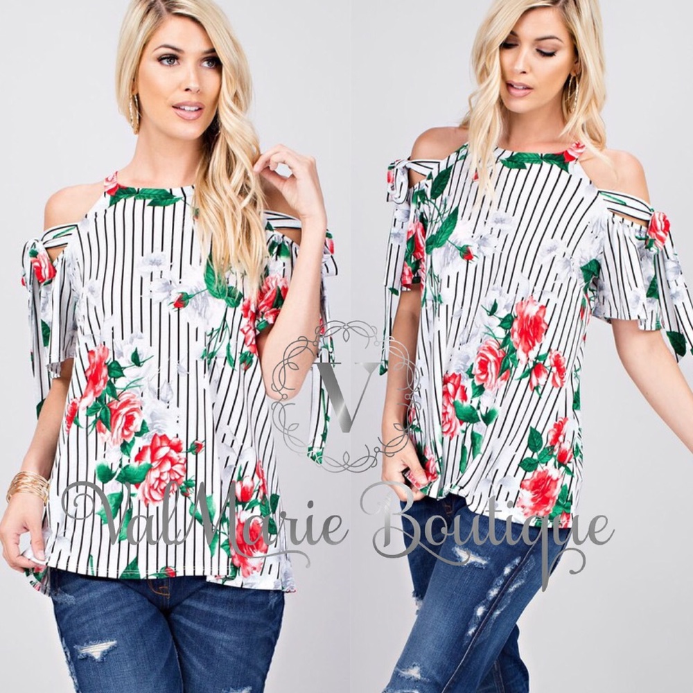 šLAST 1- Floral Stripe Blouse Top Shirt - Picture 2 of 4